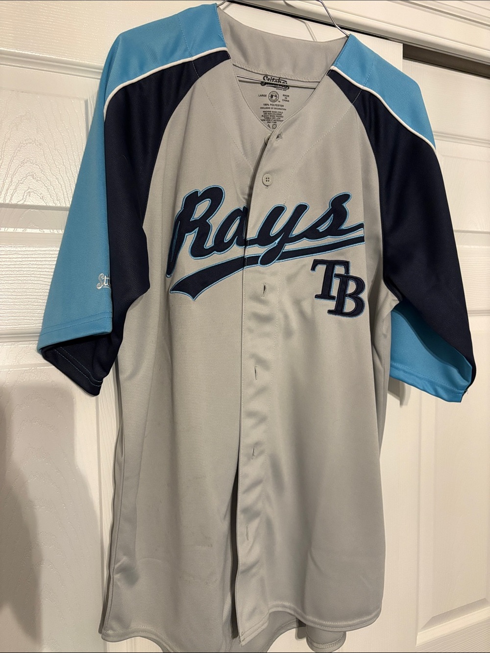 Stitches Gray Button-Front Athletic Jersey